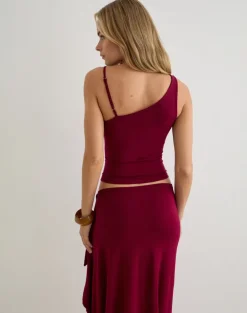 Fara Top with Beads in Jersey Burgundy