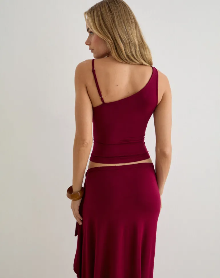 Fara Top with Beads in Jersey Burgundy
