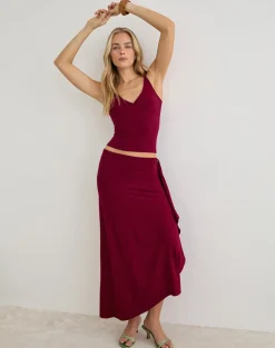 Fara Top with Beads in Jersey Burgundy
