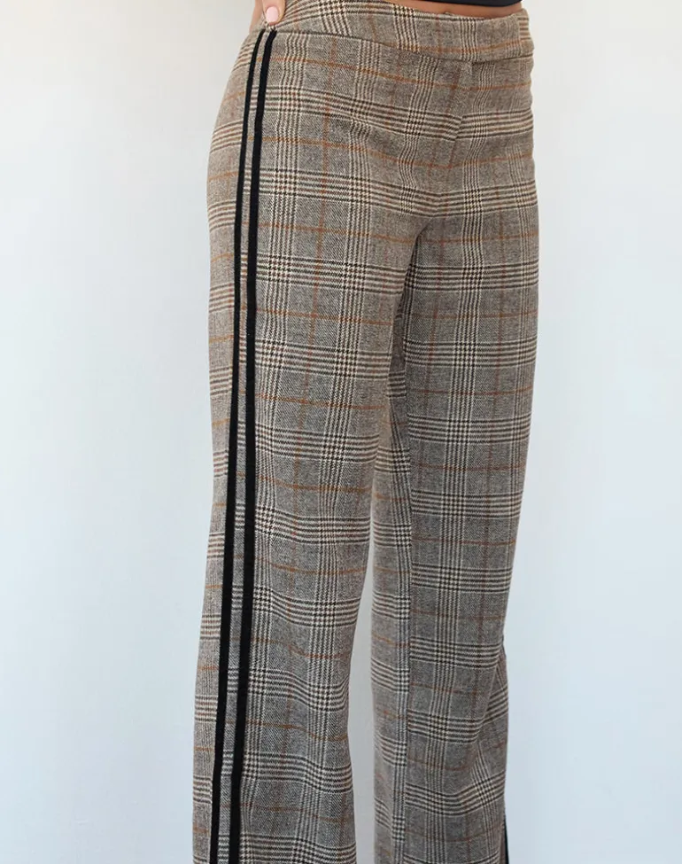 Fatina Trouser in Brown Check with Side Stripe