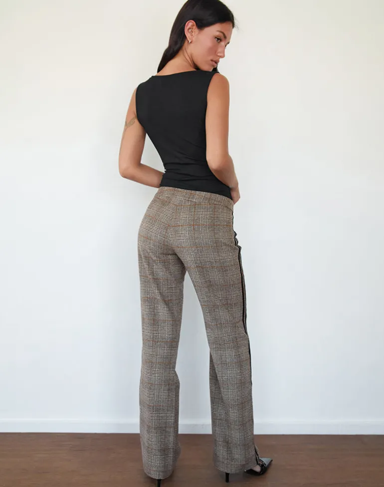 Fatina Trouser in Brown Check with Side Stripe