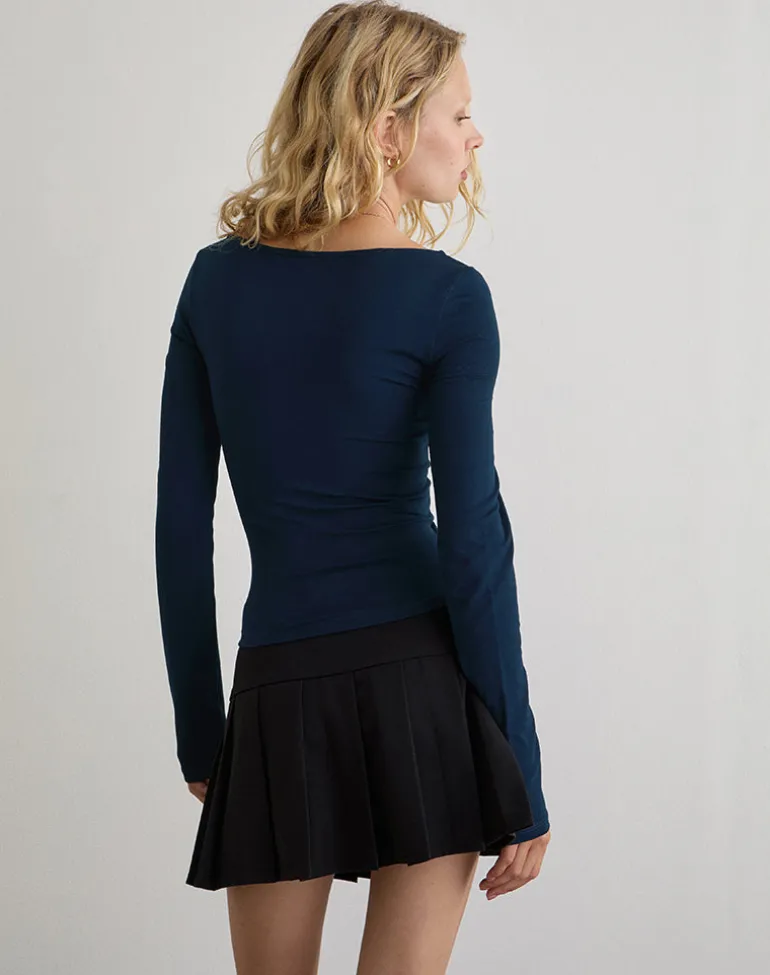 Faye Long Sleeve Top in Navy