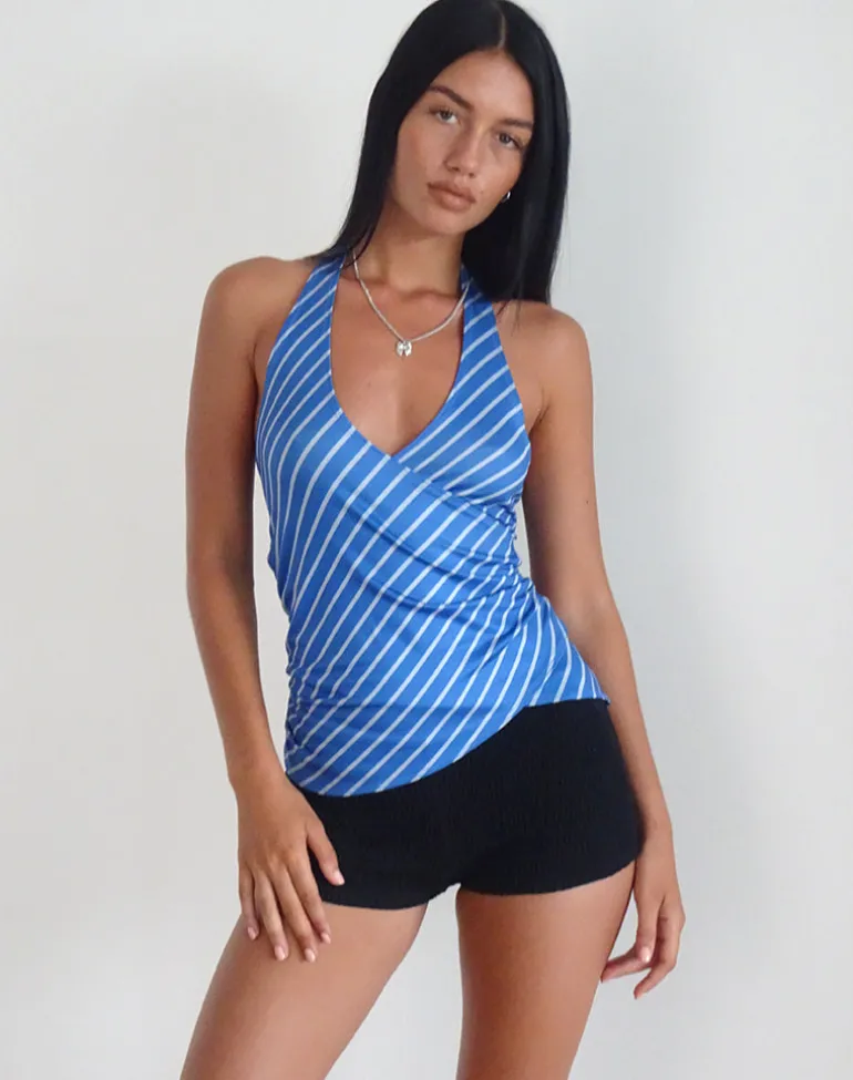 Fayez Slinky Top in Blue Diagonal Stripe