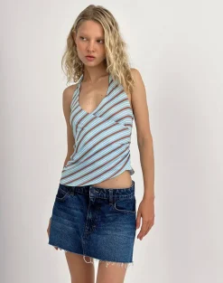 Fayez Slinky Top in Diagonal Striped Light Blue