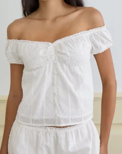 Fayra Bardot Corset Top in Cotton Dobby White