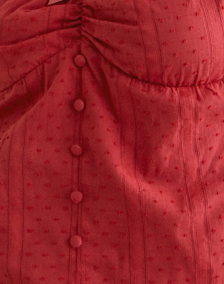 Fayra Bardot Corset Top in Cotton Dobby Red