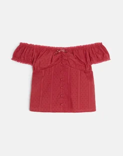 Fayra Bardot Corset Top in Cotton Dobby Red