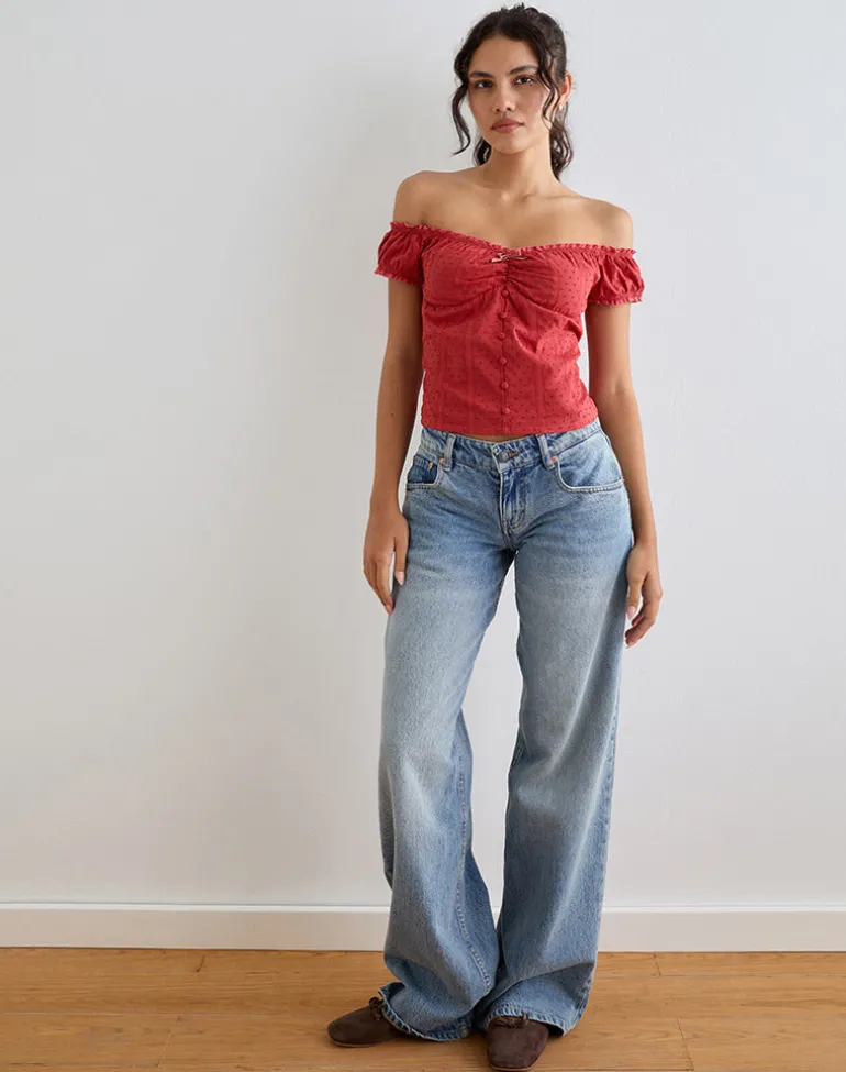 Fayra Bardot Corset Top in Cotton Dobby Red