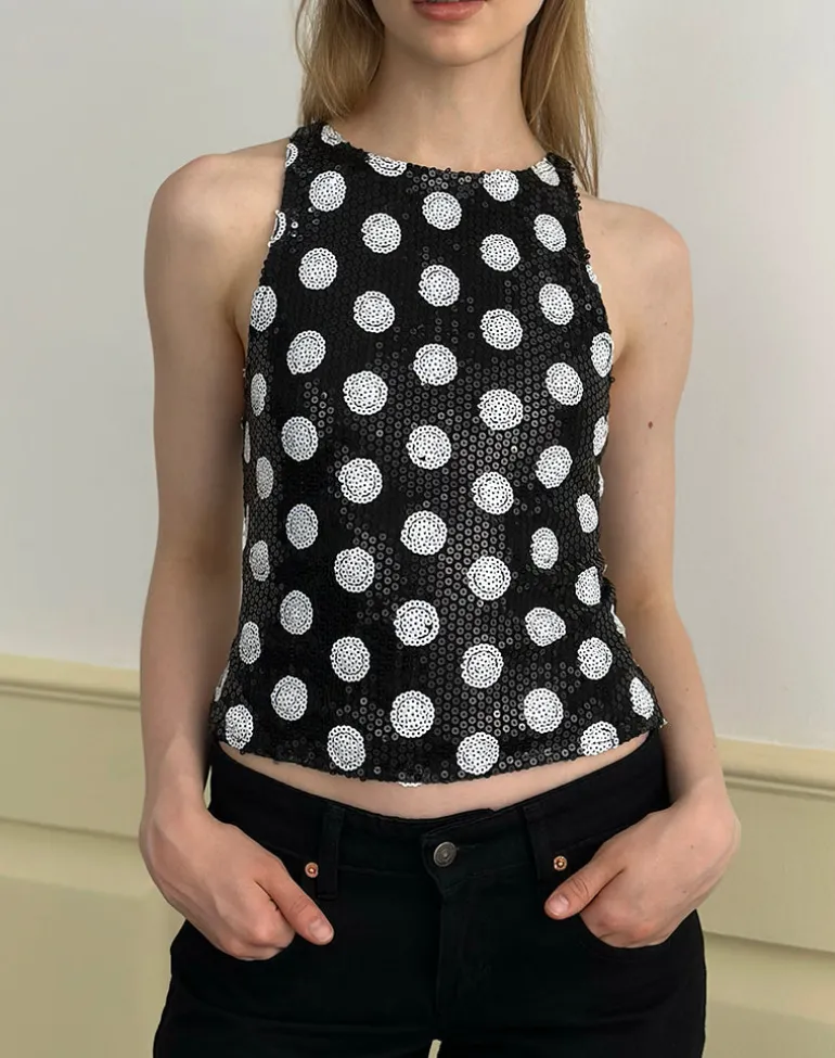 Felicita Top in Polka Sequin Monochrome