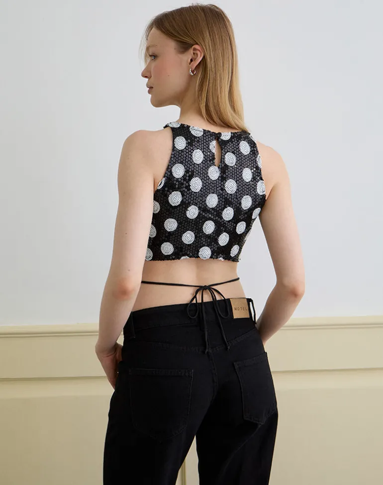 Felicita Top in Polka Sequin Monochrome