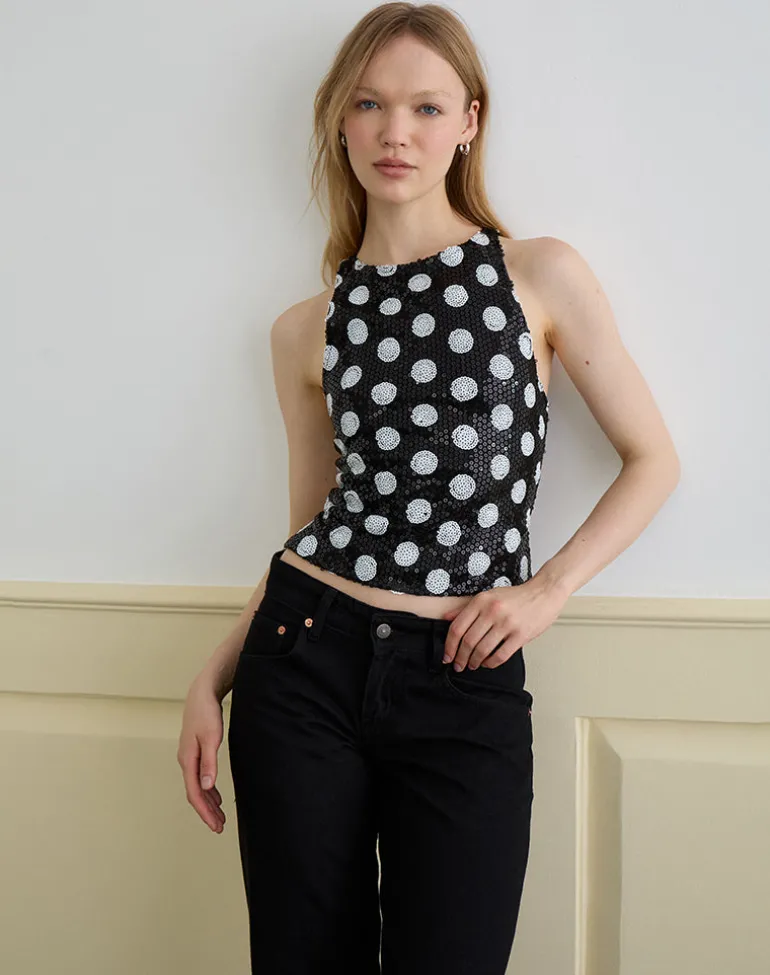 Felicita Top in Polka Sequin Monochrome