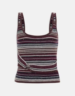 Feraya Top in Horizontal Stripe Maroon Navy Shimmer