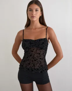 Fierza Cami Top in Pretty Petal Flock Black