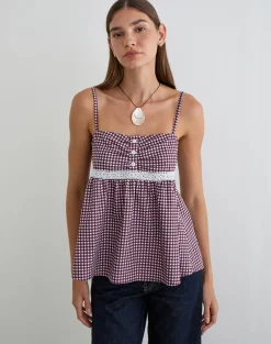 Flika Cami Top in Mini Gingham Wine