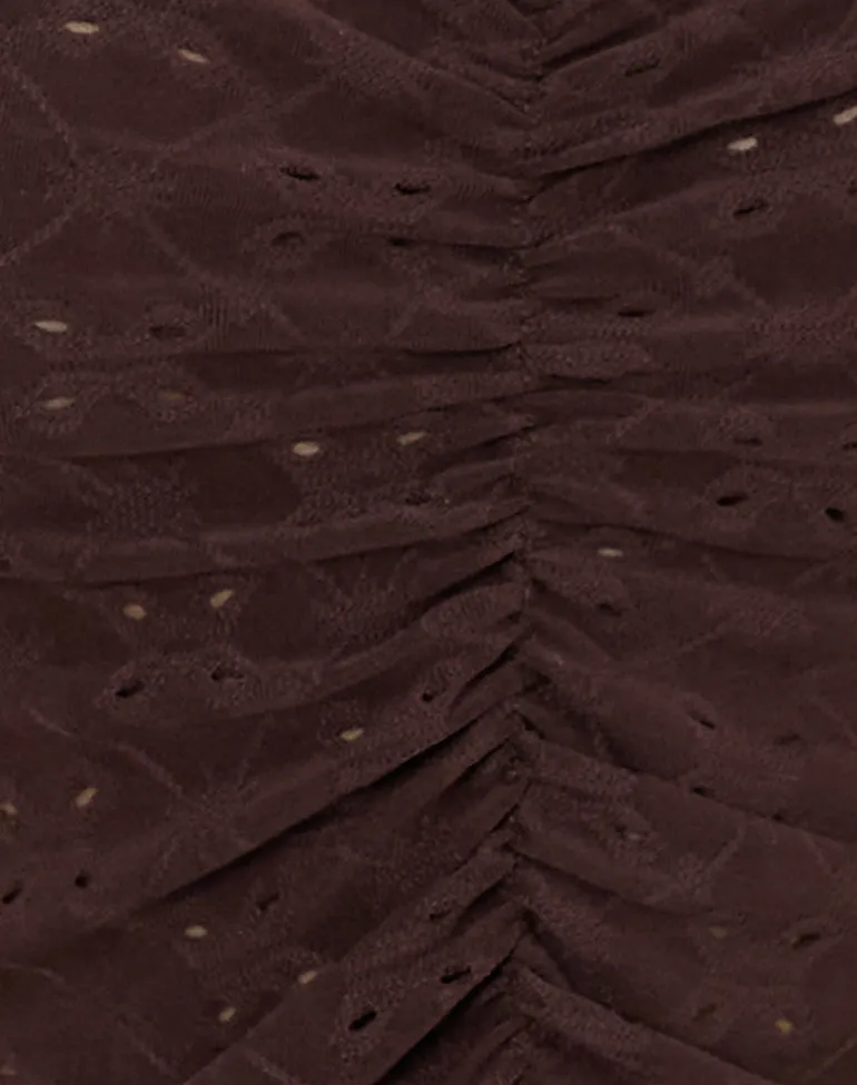 Flonne Ruched Top in Stretch Broderie Brown