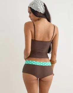 Fraba Tankini in Brown with Medium Polka Green