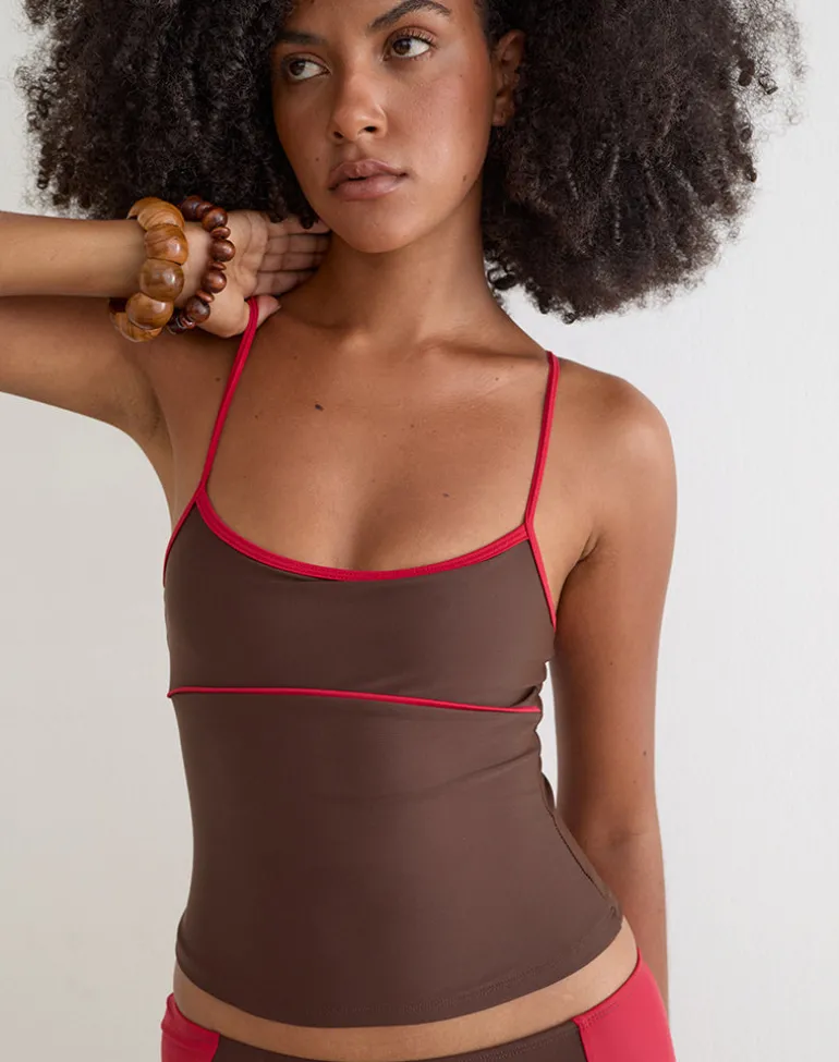 Fraba Tankini in Brown with Red Binding