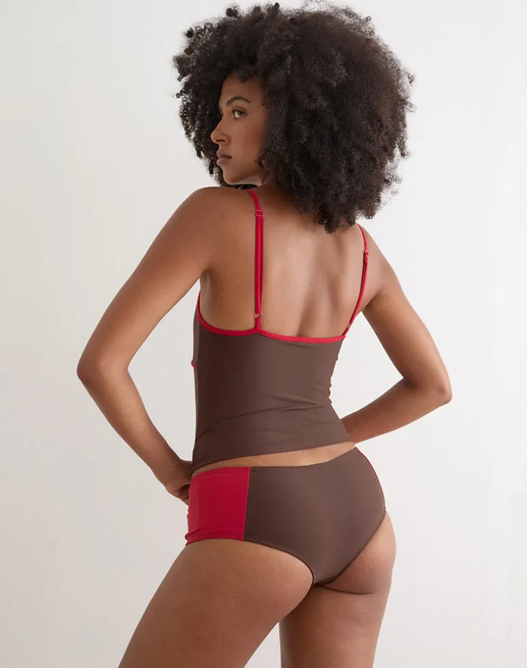 Fraba Tankini in Brown with Red Binding