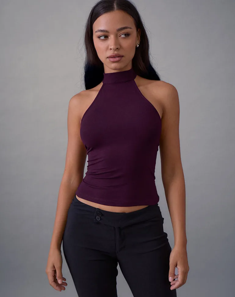Galile High Neck Top in Jersey Fig