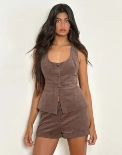 Ganita Vest in Babycord Brown