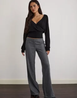 Ganta Slim Trouser in Pinstripe Charcoal