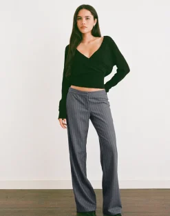 Ganta Slim Trouser in Pinstripe Charcoal