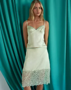 Garula Skirt in Satin Sage with Lace Trim