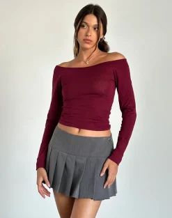 Gavya Bardot Long Sleeve Top in Burgundy