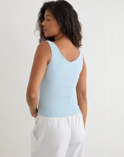 Gelita Vest with Pearl Buttons in Blue Eco Lyocell