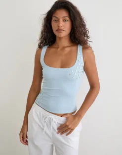 Gelita Vest with Pearl Buttons in Blue Eco Lyocell