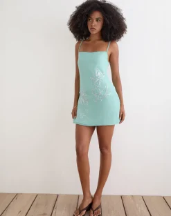 Gelora Mini Dress in Chiffon Floral Sequin Turquoise