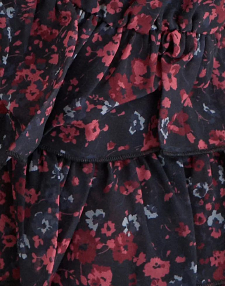 Gendhis Vest Top in Chiffon Scattered Floral Black and Red