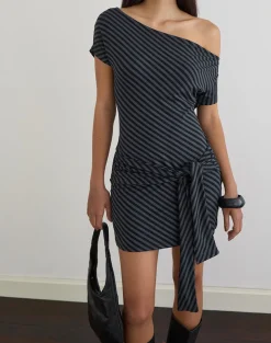 Genya Mini Dress in Oblique Stripe Ocean Storm