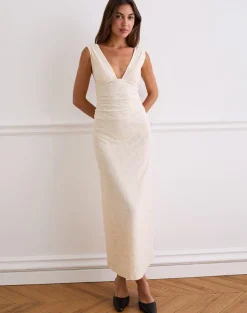 Gerda Maxi Dress in Floral Flock Cream