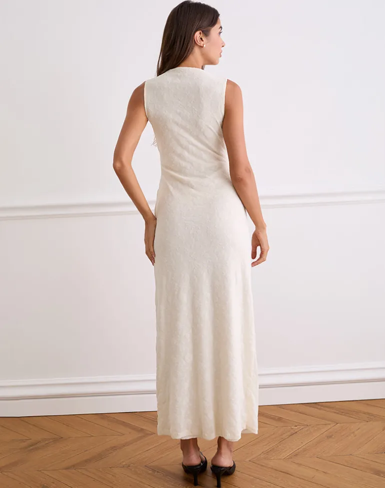 Gerda Maxi Dress in Floral Flock Cream