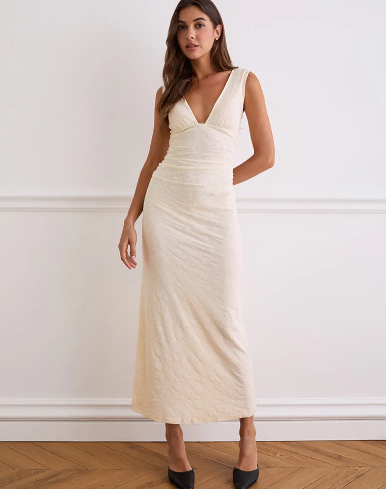 Gerda Maxi Dress in Floral Flock Cream