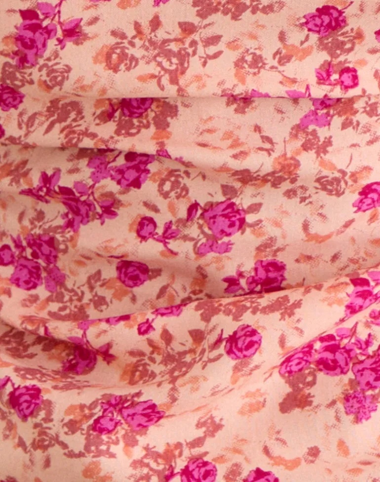 Giulia Knot Halterneck Top in Dark Wild Floral Cantaloupe