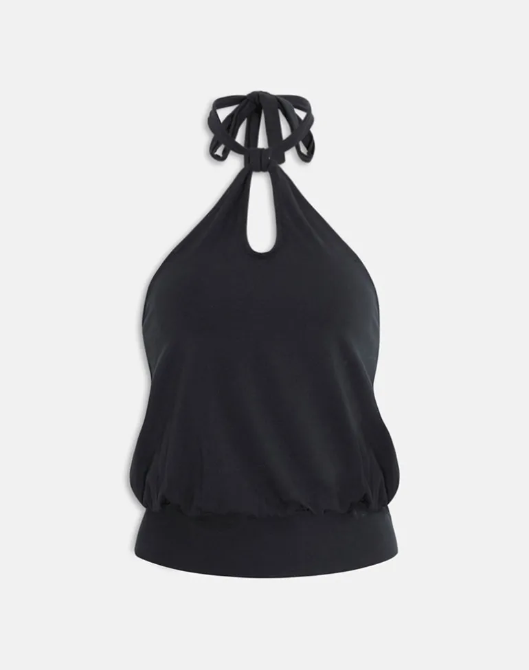 Giunea Knot Halterneck Top in Black