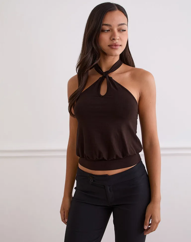 Giunea Knot Halter Top in Bitter Chocolate