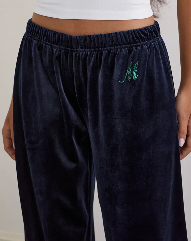Glen Jogger in Velour Navy with 'M' Embelishment