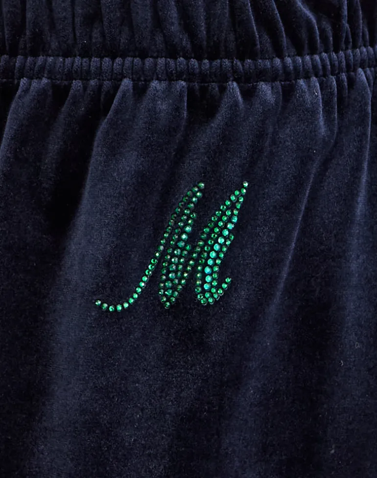 Glen Jogger in Velour Navy with 'M' Embelishment