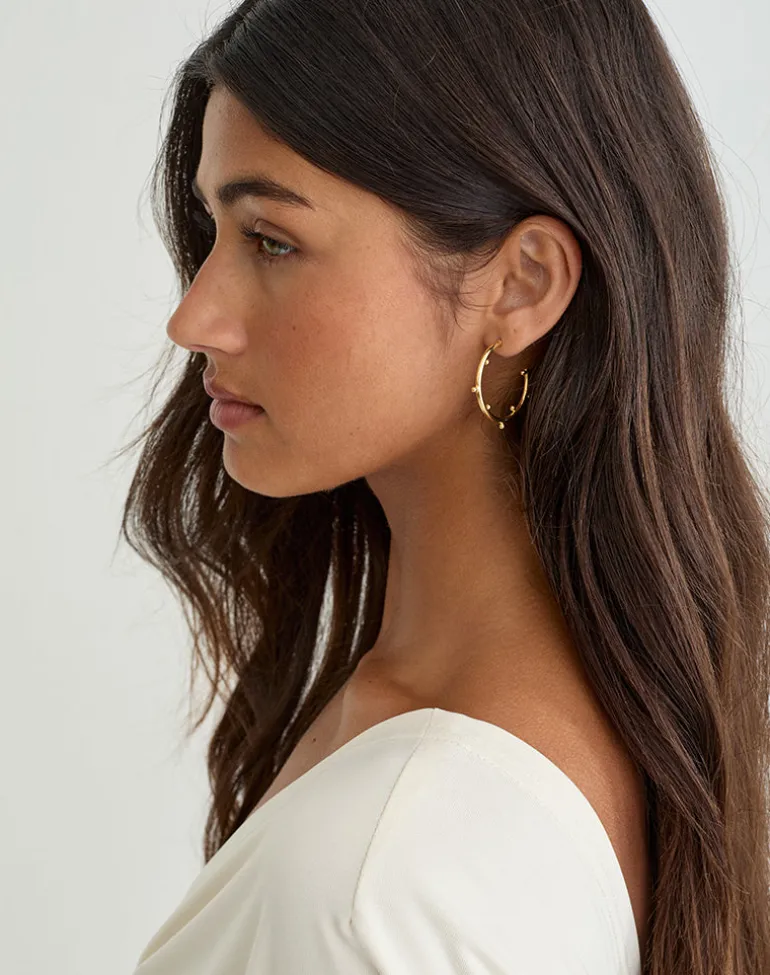 Gold Plated Hoop Earring with Small Beads