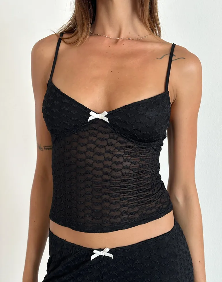 Grafika Cami Top in Black Heart Lace