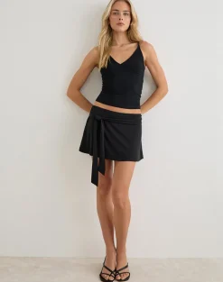 Grecia Tie Mini Skirt in Cupro Black