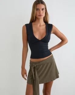 Grecia Tie Mini Skirt in Cupro Khaki