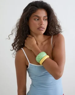 Green Polka Dot Bangle and Yellow Bangle Set