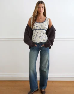 Gronini Top in Ditsy Leaf Rose Navy