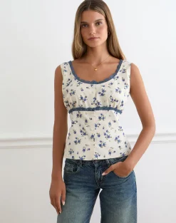 Gronini Top in Ditsy Leaf Rose Navy