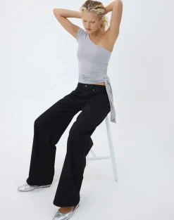 Gryfina Tie Belt Top in Rayon Jersey Lilac Grey