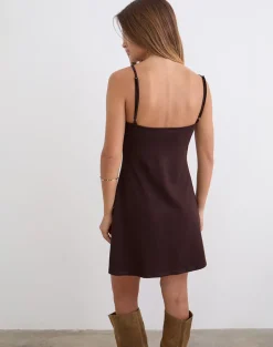Gustin Mini Dress with Flower Ring in Bitter Chocolate